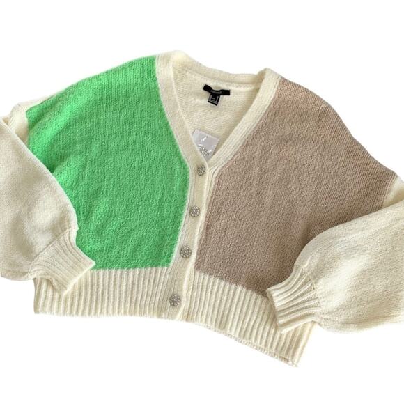 Forever 21 Cream/Mint Green/Beige Button Up Casual Fall Cardigan Sweater Small - Picture 1 of 9